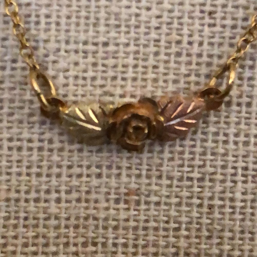 Tri-Color 10k Gold Dainty Rose Necklace